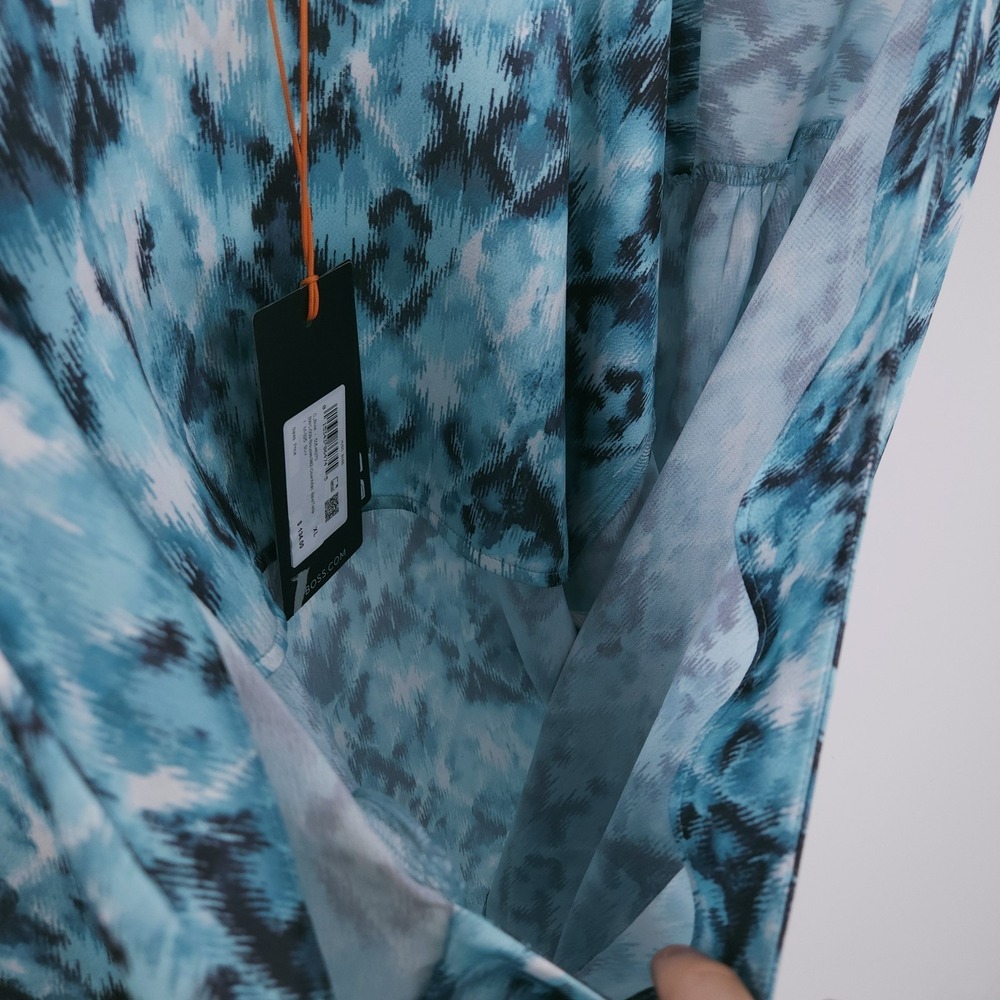 Boss Orange Bivie Surplice Neck Printed Hammered Satin Blouse Top Blue Womens XS - Picture 4 of 10